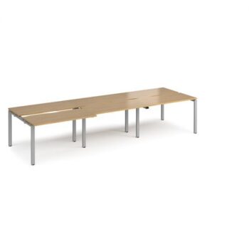 Adapt sliding top triple back to back desks 3600mm x 1200mm - silver frame Oak Top - STE3612-S-O