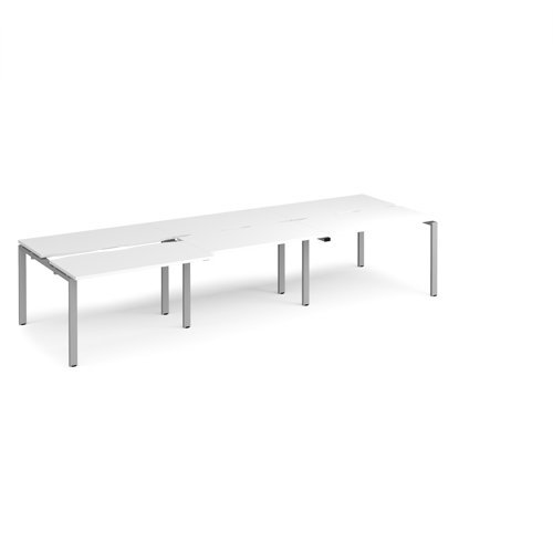 Adapt sliding top triple back to back desks 3600mm x 1200mm - silver frame White Top - STE3612-S-WH
