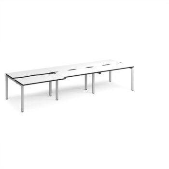 Adapt sliding top triple back to back desks 3600mm x 1200mm - silver frame White Top black edge - STE3612-S-WK