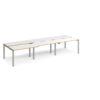 Adapt sliding top triple back to back desks 3600mm x 1200mm - silver frame White Top with oak edging - STE3612-S-WO