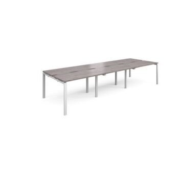 Adapt sliding top triple back to back desks 3600mm x 1200mm - white frame Grey Oak Top - STE3612-WH-GO