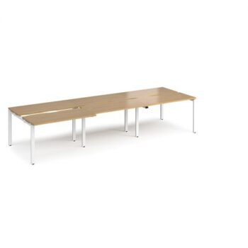 Adapt sliding top triple back to back desks 3600mm x 1200mm - white frame Oak Top - STE3612-WH-O