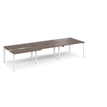 Adapt sliding top triple back to back desks 3600mm x 1200mm - white frame Walnut top - STE3612-WH-W