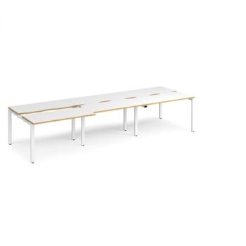 Adapt sliding top triple back to back desks 3600mm x 1200mm - white frame White Top with oak edging - STE3612-WH-WO