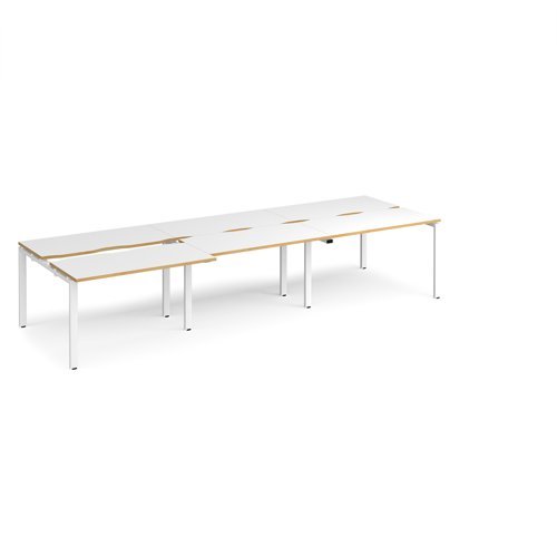Adapt sliding top triple back to back desks 3600mm x 1200mm - white frame White Top with oak edging - STE3612-WH-WO
