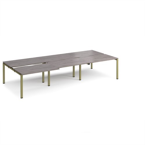Adapt sliding top triple back to back desks 3600mm x 1600mm - green frame Grey Oak Top - STE3616-GN-GO