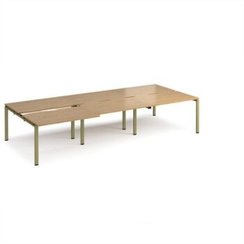 Adapt sliding top triple back to back desks 3600mm x 1600mm - green frame Oak Top - STE3616-GN-O