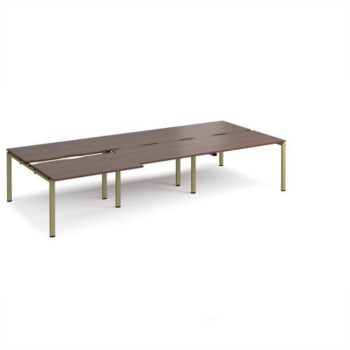 Adapt sliding top triple back to back desks 3600mm x 1600mm - green frame Walnut top - STE3616-GN-W