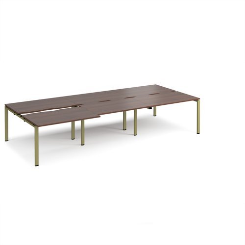 Adapt sliding top triple back to back desks 3600mm x 1600mm - green frame Walnut top - STE3616-GN-W