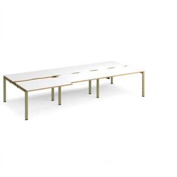 Adapt sliding top triple back to back desks 3600mm x 1600mm - green frame White Top oak edge - STE3616-GN-WO