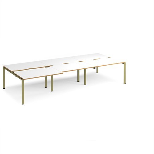 Adapt sliding top triple back to back desks 3600mm x 1600mm - green frame White Top oak edge - STE3616-GN-WO