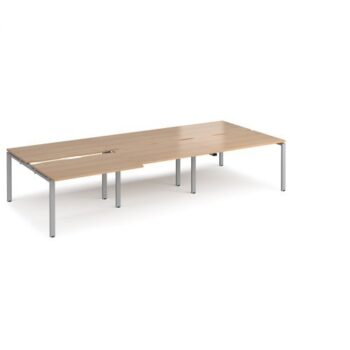 Adapt sliding top triple back to back desks 3600mm x 1600mm - silver frame Beech top - STE3616-S-B