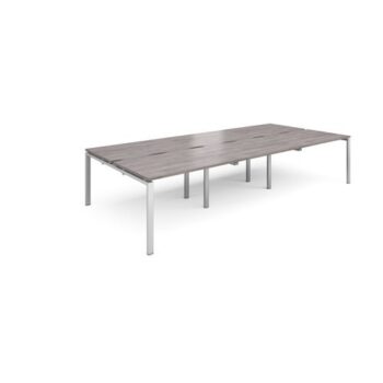 Adapt sliding top triple back to back desks 3600mm x 1600mm - silver frame Grey Oak Top - STE3616-S-GO