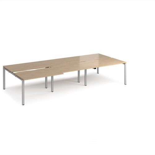 Adapt sliding top triple back to back desks 3600mm x 1600mm - silver frame Kendal Oak Top - STE3616-S-KO
