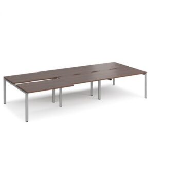 Adapt sliding top triple back to back desks 3600mm x 1600mm - silver frame Walnut top - STE3616-S-W