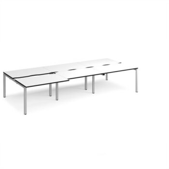 Adapt sliding top triple back to back desks 3600mm x 1600mm - silver frame White Top black edge - STE3616-S-WK