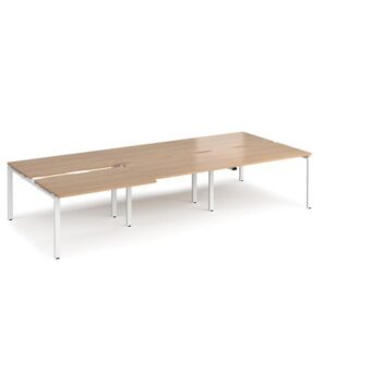 Adapt sliding top triple back to back desks 3600mm x 1600mm - white frame Beech top - STE3616-WH-B
