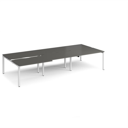 Adapt sliding top triple back to back desks 3600mm x 1600mm - white frame storm grey top - STE3616-WH-OG