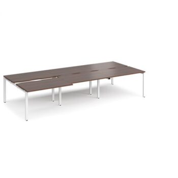Adapt sliding top triple back to back desks 3600mm x 1600mm - white frame Walnut top - STE3616-WH-W