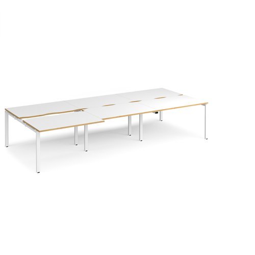 Adapt sliding top triple back to back desks 3600mm x 1600mm - white frame White Top with oak edging - STE3616-WH-WO