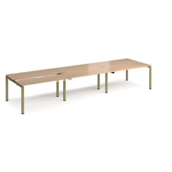 Adapt sliding top triple back to back desks 4200mm x 1200mm - green frame Beech top - STE4212-GN-B