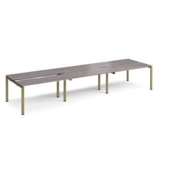 Adapt sliding top triple back to back desks 4200mm x 1200mm - green frame Grey Oak Top - STE4212-GN-GO