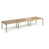 Adapt sliding top triple back to back desks 4200mm x 1200mm - green frame Oak Top - STE4212-GN-O
