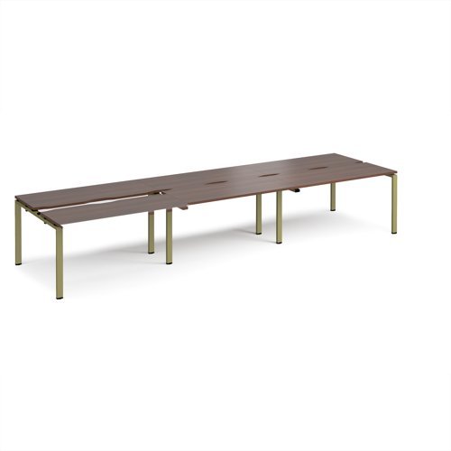 Adapt sliding top triple back to back desks 4200mm x 1200mm - green frame Walnut top - STE4212-GN-W
