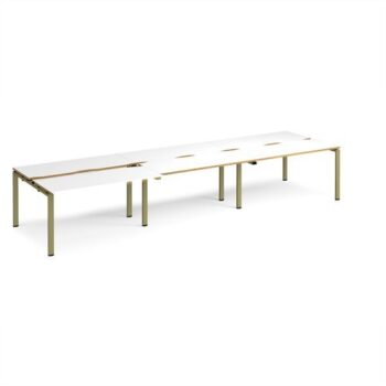 Adapt sliding top triple back to back desks 4200mm x 1200mm - green frame White Top oak edge - STE4212-GN-WO