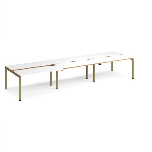 Adapt sliding top triple back to back desks 4200mm x 1200mm - green frame White Top oak edge - STE4212-GN-WO