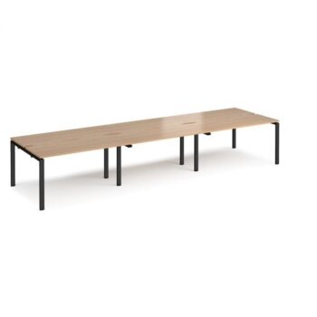 Adapt sliding top triple back to back desks 4200mm x 1200mm - black frame Beech top - STE4212-K-B