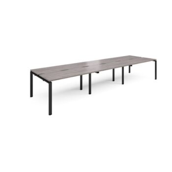 Adapt sliding top triple back to back desks 4200mm x 1200mm - black frame Grey Oak Top - STE4212-K-GO