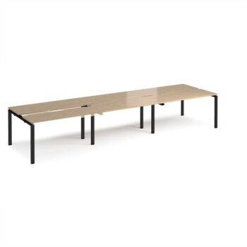 Adapt sliding top triple back to back desks 4200mm x 1200mm - black frame Kendal Oak Top - STE4212-K-KO