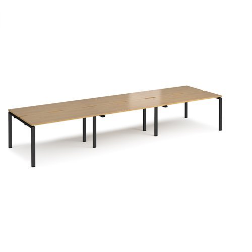 Adapt sliding top triple back to back desks 4200mm x 1200mm - black frame Oak Top - STE4212-K-O