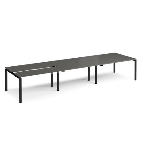 Adapt sliding top triple back to back desks 4200mm x 1200mm - black frame storm grey top - STE4212-K-OG