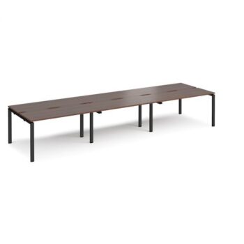 Adapt sliding top triple back to back desks 4200mm x 1200mm - black frame Walnut top - STE4212-K-W