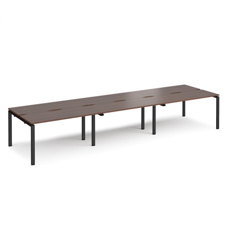Adapt sliding top triple back to back desks 4200mm x 1200mm - black frame Walnut top - STE4212-K-W