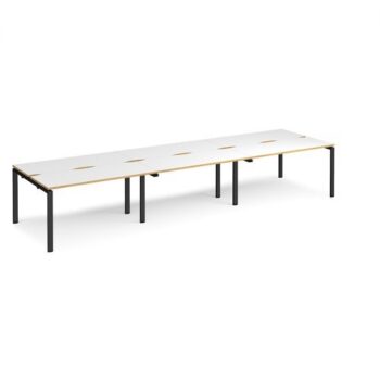 Adapt sliding top triple back to back desks 4200mm x 1200mm - black frame White Top with oak edging - STE4212-K-WO