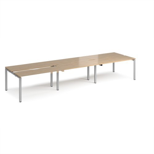 Adapt sliding top triple back to back desks 4200mm x 1200mm - silver frame Kendal Oak Top - STE4212-S-KO