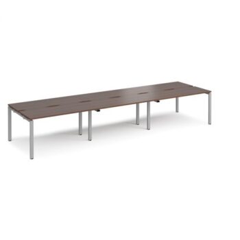 Adapt sliding top triple back to back desks 4200mm x 1200mm - silver frame Walnut top - STE4212-S-W