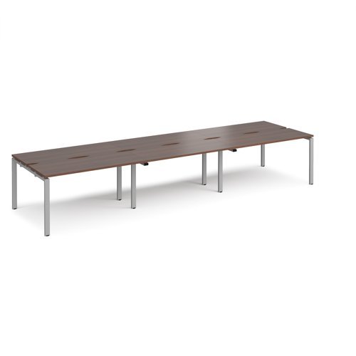 Adapt sliding top triple back to back desks 4200mm x 1200mm - silver frame Walnut top - STE4212-S-W