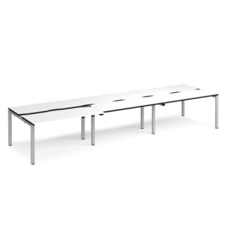 Adapt sliding top triple back to back desks 4200mm x 1200mm - silver frame White Top black edge - STE4212-S-WK
