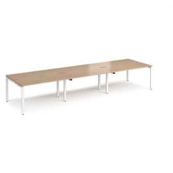 Adapt sliding top triple back to back desks 4200mm x 1200mm - white frame Beech top - STE4212-WH-B