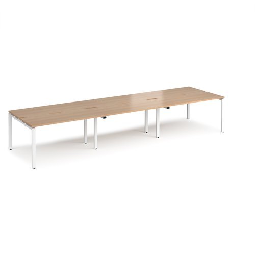 Adapt sliding top triple back to back desks 4200mm x 1200mm - white frame Beech top - STE4212-WH-B