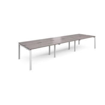 Adapt sliding top triple back to back desks 4200mm x 1200mm - white frame Grey Oak Top - STE4212-WH-GO