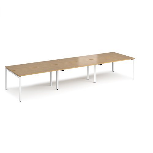 Adapt sliding top triple back to back desks 4200mm x 1200mm - white frame Oak Top - STE4212-WH-O