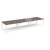 Adapt sliding top triple back to back desks 4200mm x 1200mm - white frame Walnut top - STE4212-WH-W