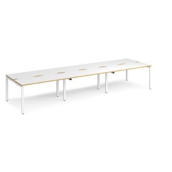 Adapt sliding top triple back to back desks 4200mm x 1200mm - white frame White Top with oak edging - STE4212-WH-WO