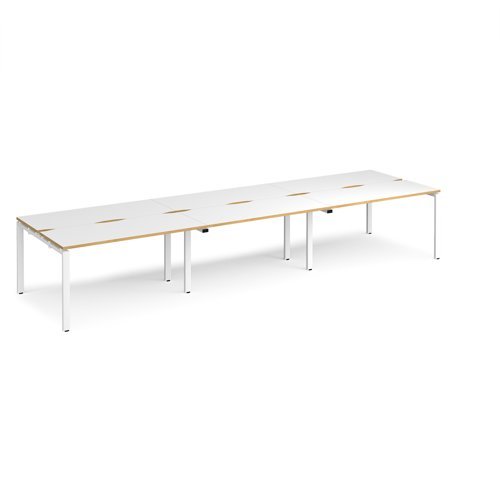 Adapt sliding top triple back to back desks 4200mm x 1200mm - white frame White Top with oak edging - STE4212-WH-WO