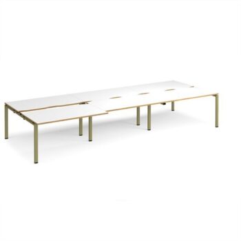 Adapt sliding top triple back to back desks 4200mm x 1600mm - green frame White Top oak edge - STE4216-GN-WO